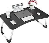 ACITMEX Laptop-Betttisch, faltbar, tragbar, mit Getränkeschlitz, Notebook-Ständer, Frühstückstablett, Buchhalter für Sofa, Bett, Terrasse, Balkon, Garten, Schwarz