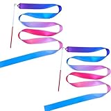 Tanzband, 2 Stück Buntes Gymnastik Band mit Stab Gymnastik Farbband Tanzbänder Kinder Regenbogen Band für Schule und Heimspiel, Mädchen auf Kindergeburtstag oder Weihnachten rhythmische sportgymnastik
