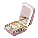 ZORESCOLEO Tragbares Schmuckkästchen mit LED-beleuchteter Make-up-Aufbewahrungsbox für Brillen, mit LED-Brillen, unverzichtbarer Organizer