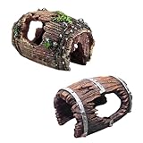 Snyvpra 2 Stück Aquarium Dekoration Baumstamm, Simulation Moos Aquarium Dekoration, Harz Zimmeraquarium Höhle Ornament Deko Hohl Stamm, für Reptilienversteck Oder Betta Fisch Schwimmhabitat ﻿