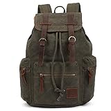 KAUKKO Vintage Rucksäcke 15 Zoll, Damen Herren Schulrucksack Daypack Retro Stylisch Backpack für Outdoor Wanderreise Camping mit Großer Kapazität 27×16×41 cm (Army Grün02)