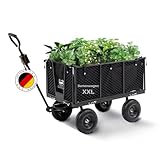 BERLINLODGE Bollerwagen für Garten All Black 205L | Traglast 550kg | HxBxT 96x53x105cm | Schwarz | Faltbarer Gartenwagen aus Metall klappbare Seiten Transportwagen Gartenkarre Handwagen