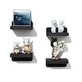 SRIWATANA Kleine Schweberegal Holz 10 cm Wandregal Schwarz 4er-Set Mini Regal Modern Dekoration für Schlafzimmer Wohnzimmer Badezimmer Küche