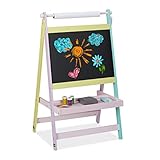 Relaxdays Kindertafel, 2 in 1, mit Papierrolle, Malen, Zeichnen, Kreidetafel Kinder, freistehend, HBT: 90x56x42 cm, bunt