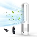 Rotorloser Ventilator mit Luftreiniger, 18-Zoll Turmventilator sehr Leise,8 Geschwindigkeiten,80° Oszillation,9H Timer, Großes LED-Anzeige,Ventilator mit Fernbedienung für Schlafzimmer Büro (Silber)