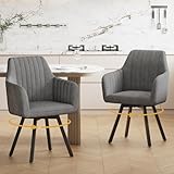 Ckaff Esszimmerstühle Drehbar mit Armlehne 2er Set, 360°Drehbar Polsterstuhl Küchenstuhl aus Samt, Stühle Esszimmer Schminkstuhl mit Metallbeine und Rückenlehne für Esszimmer Schlafzimmer, Dunkelgrau