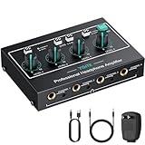 YGiTK 4 Kanal Ultra Metall-Stereo-Kopfhörerverstärker, Professionell Headphone Amplifier Mono/Stereo RCA 5mm&6.35mm Eingang/Ausgang mit Netzteil Audiokabel für kleine Clubs Bars Bühnenmixer