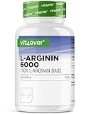 L-Arginin - 365 Kapseln - 6000 mg reines L-Arginin pro Tagesdosis - Hergestellt durch pflanzliche Fermenation - Hochdosiert - Ohne Zusatzstoffe - Vegan