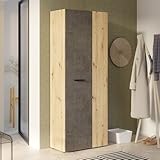 FORTE NET106 Schrank 70 180, Mehrzweckschrank, Staubsaugerschrank, Abstellraum, Drehtürenschrank, 2-türig mit Einlegeböden, Beton-/Holzdekor Artisaneiche, 68,7 cm breit x 181,1 cm hoch x 36,5 cm tief
