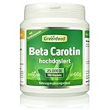 Beta Carotin Hochdosiert - Carotin Kapseln 25.000 i.E. 15mg (180 vegane Kapseln) - Vorstufe von Vitamin A für gesunde Sehkraft, Immunsystem & natürliche Bräune - natürlich - Greenfood