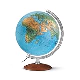 DP 3010: Leuchtglobus 30 cm, klassische Doppelbildkartografie, silberfarbener Metallmeridian, Echtholzfuß (Klassischer Globus)
