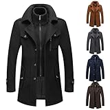Sunnyuk Herren Mantel Kurz Schwarz, Wintermantel Herren Slim Fit Zweiteiliger Mantel für Business Freizeit Wollmantel mit Stehkragen Peacoat Warmer Integrierter Innenjacke Kurzmantel Herrenmäntel