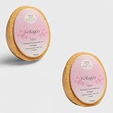 Handgemachte Schwammseife mit Kollagen | Natürliche & Sanfte Pflege für Gesicht und Körper | Peeling-Duschseife mit integriertem Schwamm | Straffend & Feuchtigkeitsspendend | (2er-Pack, Natürlich)