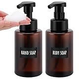 Segbeauty Schaumseifenspender, 2 Stück 400ml Duschgel Spender, Soap Dispenser Plastik, Schaum Seifenspender mit Etiketten, Seifenspender Badezimmer, Küche (Braun)