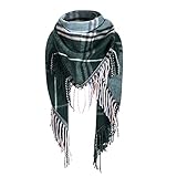 Durio Schal Damen Winter Dreieckstuch Herbstschal Schal Weich Deckenschal Kaschmir Tuch Elegant Mit Fransen Blau Grün Kariert Einheitsgröße