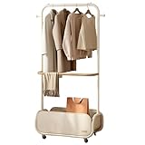 Robuster Rollkleiderständer mit Rollen, Doppelstange, Metall-Kleiderständer mit Aufbewahrungskorb, stabiler Kleider-Organizer zum Aufhängen, für Eingangsbereich, Schlafzimmer, Wohnzimmer (weiß, 80 cm)