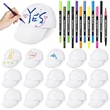 Bastelset für Kinder, 16 leere Baseballmützen mit 12 farbigen Stiften, lustige Kunstaktivität für Familie, Schule und Partys