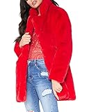 YAOTT Revers Teddy Jacke Herbst/Winter Jacke Eleganter Parka Lässiger langer Mantel Kunstpelzmantel Bequemer Pullover Sherpa Jacke Flauschige Plüsch Strickjacke Oberbekleidung rot S