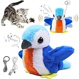Blauer Vogel Katzenspielzeug, Elektrisches Katzenspielzeug Interaktiv Spielzeug für Katzen, Katzenspielzeug Vogel Flattern – Realistischer Klang, Flatternde Aktion, Wiederaufladbares Katzen Spielzeug