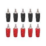 ANKROYU Lautsprecher-Bananenstecker, vergoldet, geschlossener Schraubstecker, 5 Paar, für Heimkino-Wandplatten, langlebiges Material, rotes Kupfer, ABS
