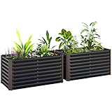 Outsunny 2er-Set Hochbeet Blumenhochbeet witterungsbeständig, Pflanzbeet Frühbeet Gartenbeet Pflanzkübel Pflanzkasten aus Verzinkter Stahl, Blumenkasten für Terrasse & Garten, 120 x 60 x 60 cm