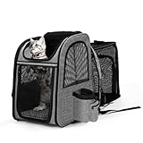 Erweiterbar Katzenrucksack - Hunderucksack bis 8kg, Faltbare Katzen Rucksack für Katzen Hunde mit Innerer Sicherheitsleine und Haustiermatte Katzen Transport Tasche max 42 * 28 * 60cm Grau
