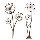 ZRUEWOT Gartenstecker Metall Set - Rostdeko Pusteblume Kombination aus A&B Design Wetterfeste Gartendeko für Draußen Herbstdeko Cortenstahl Deko für Balkon & Blumentopf