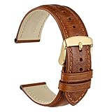 WOCCI 18mm Vintage Leder Uhrenarmband für Herren und Damen, Schließe Gold (Goldbraun)