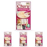 INABA Churu Püree Katzensnacks - Katzenpaste zum Füttern aus der Hand - Katzensticks mit Thunfisch & Garnelen - 4 Sticks x 14 g (Packung mit 4)