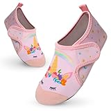 Vorvowry Badeschuhe Kinder Mädchen Jungen Wasserschuhe rutschfeste Schwimmschuhe Schnell Trocknend Aquaschuhe Leicht Strandschuhe Barfußschuhe Badesocken Kleinkinder Rosa Einhorn 22-23