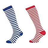 Lieblingsstrumpf24 by Koronowski 2 Paar Streifen Ringel Kniestrümpfe Geringelt Streifen uni Baumwolle Rot Weiss Blau Schwarz Rainbow bis Grösse 46 (36-41, Blau Weiss + Rot Weiss)