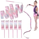 TNTGMG 6 Stück Tanzbänder,200 cm Iange Regenbogen-Turnbänder für Kinder,Zubehör für Partyspiele im Freien,Rhythmische Turnbänder mit Stab unter Kinder, Mädchen und Erwachsene, Talentshows