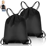 GAOHUI 2PCS Turnbeutel mit Kordelzug, Wasserdicht Sportbeutel für Kinder Erwachsene, Schwarz PE Taschen Kleine Gym Bag für Schule Sport Schwimmen Turnhalle Reisen Strand