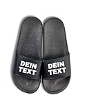 NIMAMA Unisex Badelatschen Bedrucken Lassen - Mit Wunschtext personalisiert - Individuell als Geschenk für Herren und Damen selbst gestalten - Schwarz/Schwarz - 42/43