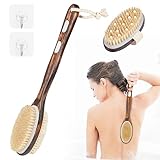 2er Set Rückenbürste Badebürste Dusche Duschbürste Mit Langem Stiel, Körperbürste, Peelingbürste, Natürliche Borsten, Badebürste zum Entfernen Abgestorbener Haut, Cellulite, Verbessert Lymphfunktionen