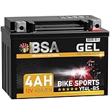 BSA YT4L-BS GEL Roller Batterie 12V 4Ah 60A/EN YTX4L-BS Motorradbatterie doppelte Lebensdauer entspricht 50314 YTX4L-LB CTX4L-BS auslaufsicher wartungsfrei