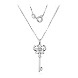 Cavill Elegante 925er Sterling Silber Halskette mit Zirkon-Schl�sselanh�nger | Exquisite Damenkette | Funkelnder Zirkon aus Nigeria | Feine Silberkette f�r legere und formelle Anl�sse | 45,5 cm L�nge