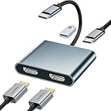 Hxwlo USB C auf Dual HDMI Adapter, 4 in 1 USB Typ C auf Dual Monitor 【2 HDMI 4K+USB3.0+PD】 USB auf HDMI Multiport Adapter HDMI-Splitter für MacBook Pro/Air, Surface, Dell (Silber)