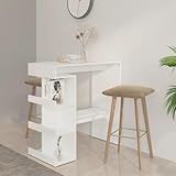 HFXHIJXQ Bartisch Weiß 100x50x101,5 cm aus Holzwerkstoff mit 3 Ablagen, Fußstütze und Wandbefestigung Modernes Design Robust und platzsparend Küche Esszimmer Bar für kleine Räume