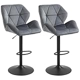 HOMCOM Barhocker 2er Set, Gepolstert Barstuhl mit Metallgestell, Lehne, Samtoptik, Höhenverstellbar Küchenstühle mit Fußstütze 360° Drehbar Tresenhocker für Küche, Wohnzimmer, Esszimmer Grau
