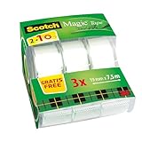 Scotch Magic Tape - 3 Handabroller 19 mm x 7,5 m - Unsichtbares Klebeband, zum Verpacken von Weihnachtsgeschenken, Beschriften von Weihnachtskarten - ein unverzichtbares Weihnachtszubehö