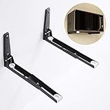 JJvKa Mikrowellenhalterung aus 304 Edelstahl mit Teleskoparme, Universalwandhalterung für Mikrowellen, Grillofen, Backofen, Wandregal bis 40 kg, Wandmontagehalterung, Schwarz