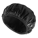 3-Lagige Wiederverwendbar Duschhaube, Abeillo Duschhauben mit Frotteefutter für Damen, Große Duschhaube, Wasserdichte Badehaube, Haarhaube für Langes, Dickes Haar (Schwarz)