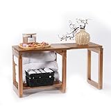 SVADA ausziehbarer Duschhocker aus Akazienholz - Duschbank Akazie mit Ablage - multifunktionale Saunabank - Hocker & Beistelltisch aus Holz für Badezimmer - Dusche - Balkon - Garten - outdoor - indoor