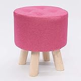 Gepolsterter Ottoman-Pouf mit Holzbeinen, kleiner Fußhocker, Stuhl für Wohnzimmer, Schlafzimmer, Garten, 31 x 31 x 28 cm, Rosa