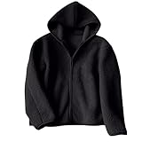 Gubsssl Damen Fleecejacke Warme Winterjacke Gefüttert Sweatjacke Mode Sportjacke Teddy Jacke Elegante Kapuzenjacke Teddyjacke Winter Fleecemantel Oversize Kleidung Casual Wollmantel Mantel Schwarz XL