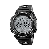 LIFEJXWEN Digitale Sportuhr für Herren, digitale Armbanduhr für Herren, 5 ATM wasserdicht, mit LED-Hintergrundbeleuchtung, Stoppuhr, Wecker und Timer, Schwarz , Armband