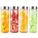 4pc Glasflaschen mit Edelstahl Deckel - Smoothie Gläser Sets 500ml, Borosilikatglas Saftflaschen zum Befüllen mit Skala, Wiederverwendbar, BPA-frei, Smoothie becher to go für Säfte, Smoothies Milch