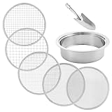 Kompostsieb | Erdsieb aus Edelstahl mit 5 austauschbaren Maschensieben, Größe 20,3 cm Durchmesser, Gartensieb und Schaufel-Set 1/3/6/9/12 mm