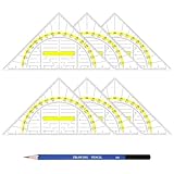 Mellbree Geodreieck, 6 Geodreieck mit Griff Gelb, kostenloser 2B Bleistift, Geodreieck Klein Groß 14cm transparent, Geeignet für Studenten Büro Designer Malerei Schule